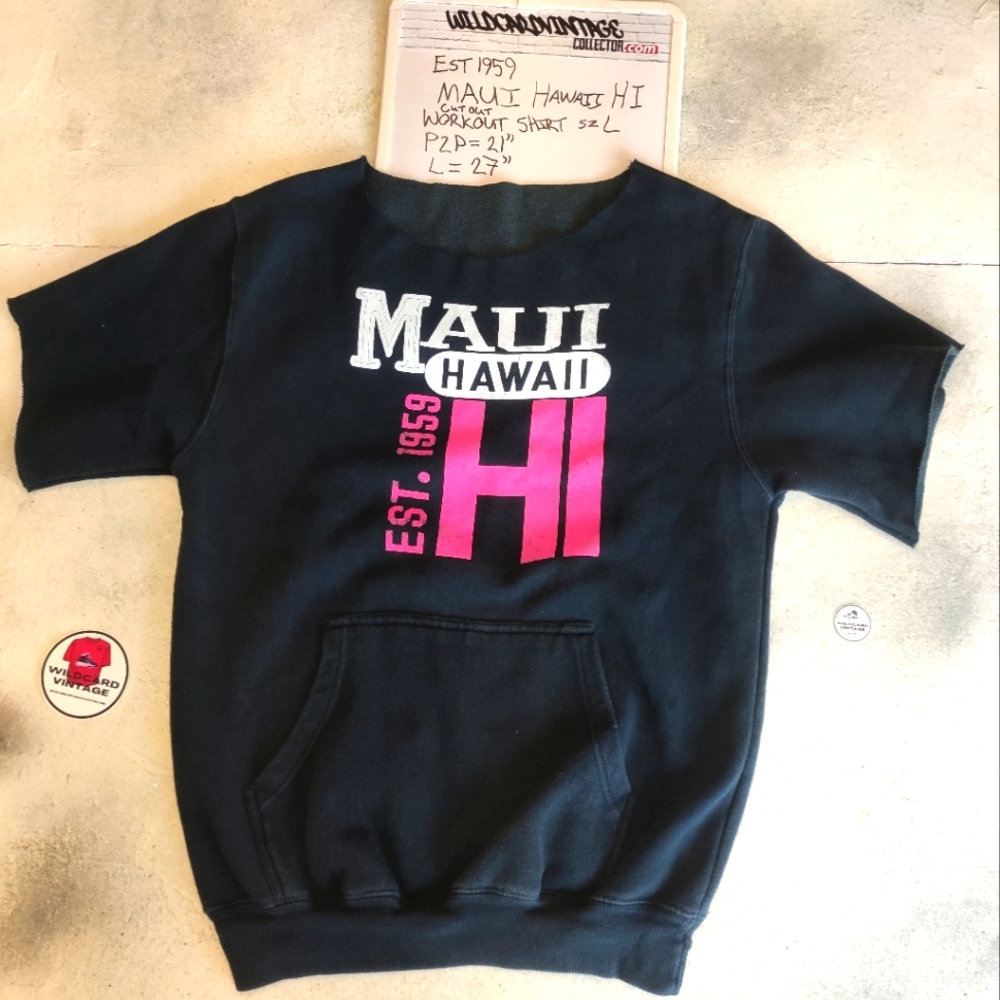 Maui Hawaii | Large | Black Pink | cropped muscle shirt